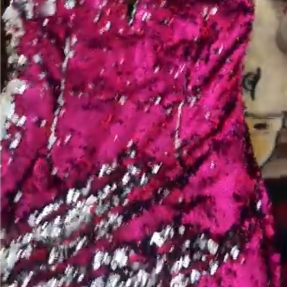 Lulus strapless sequined Fuscia/silver mini - Picture 3 of 4